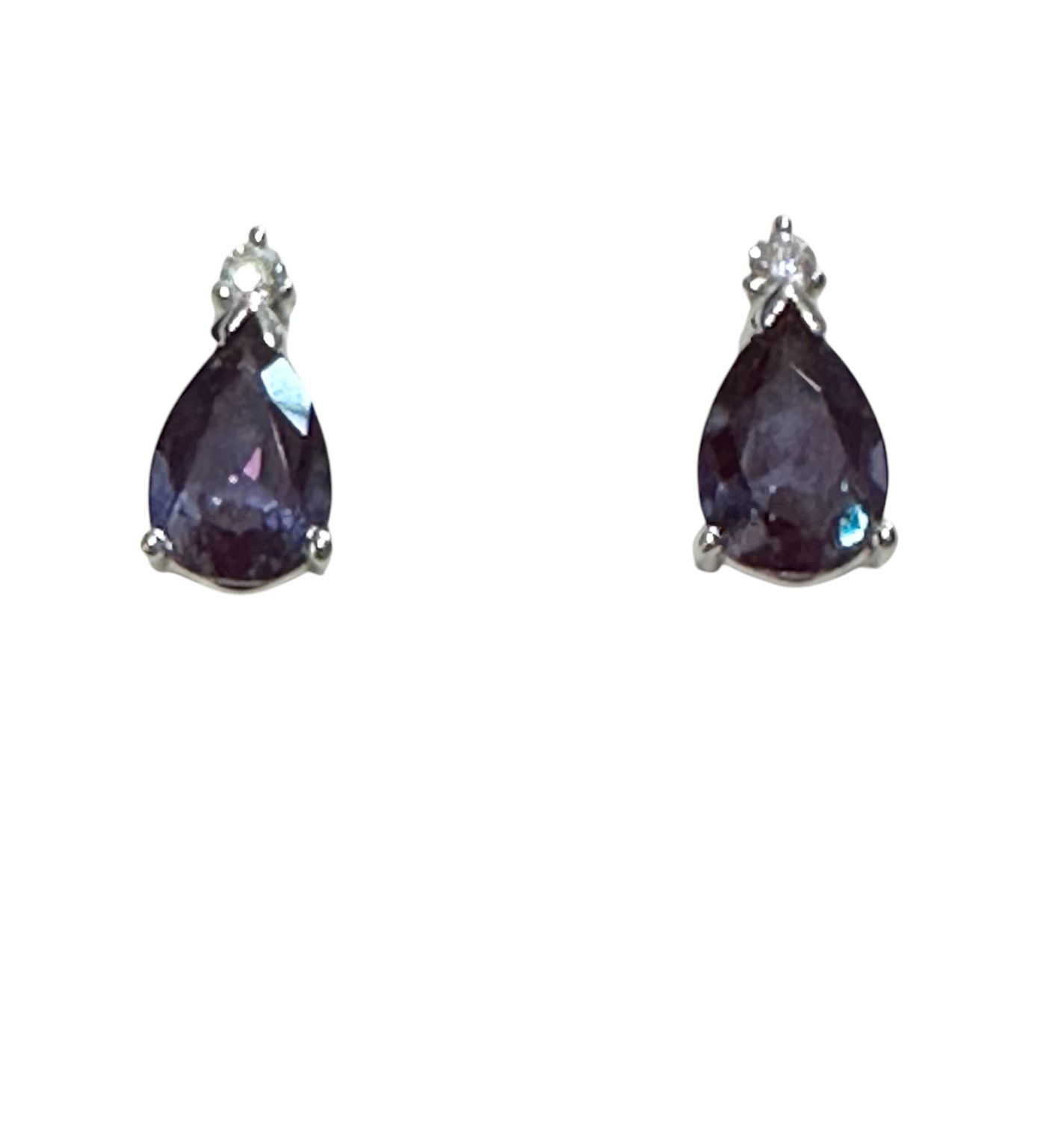 14k White Gold Alexandrite Teardrop Post