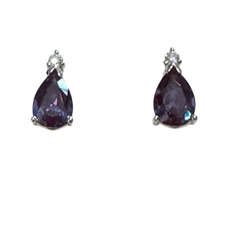 14k White Gold Alexandrite Teardrop Post