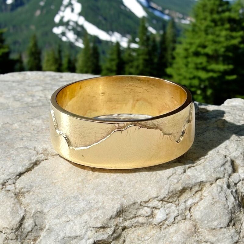 Custom Mountain Ring 14k Gold 10mm