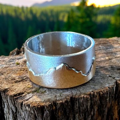Custom Mountain Ring Sterling Silver With 14k Gold 10mm
