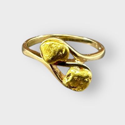 Double Gold Nugget Ring  Unique Gold Jewelry