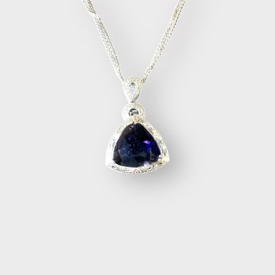 18K White Gold Iolite Trillion Pendant with Diamond Accents