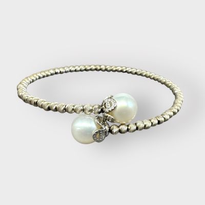SS  Bypass Faux Pearl Bracelet/Bangle
