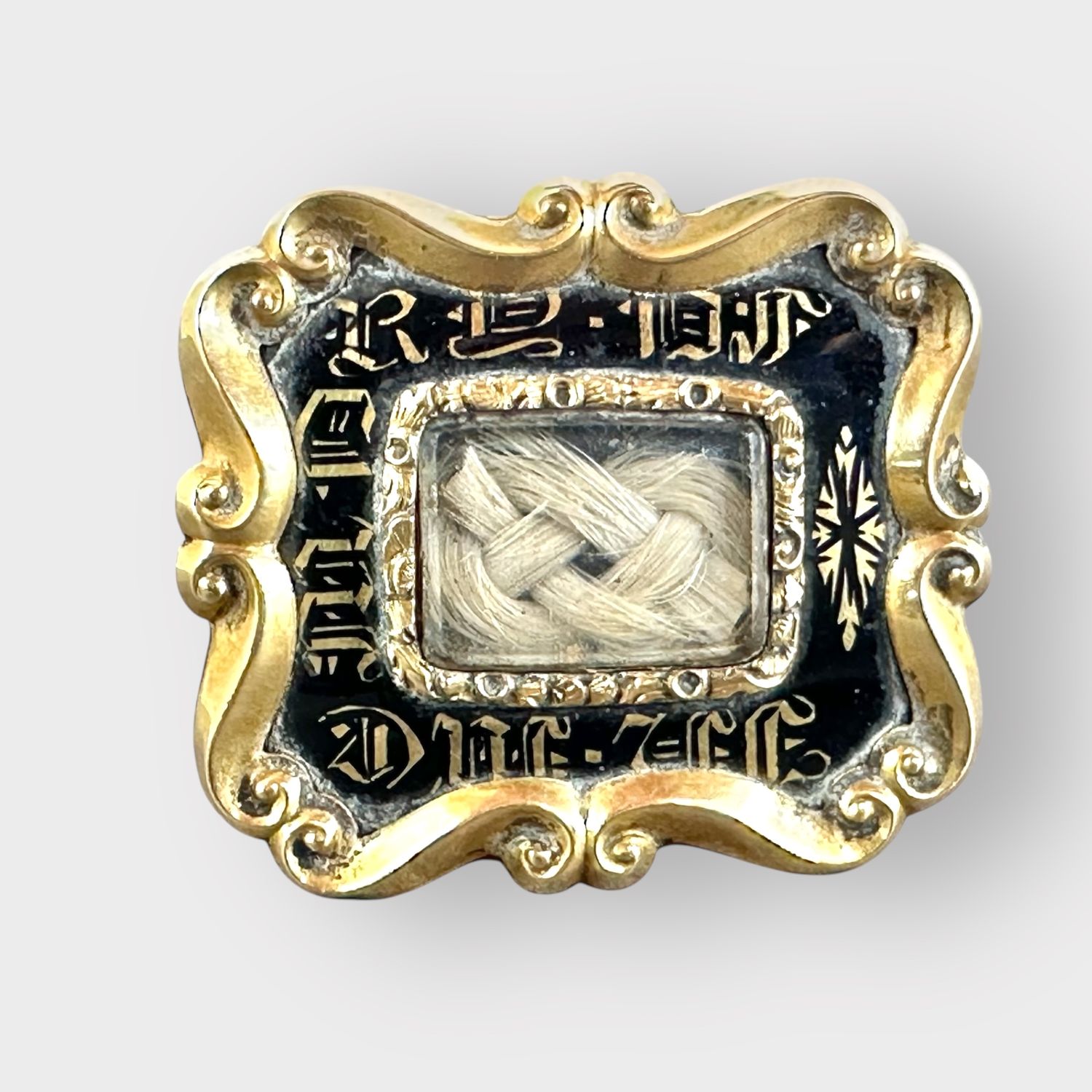 14k Gold Victorian Mourning Hair Brooch with 10k back