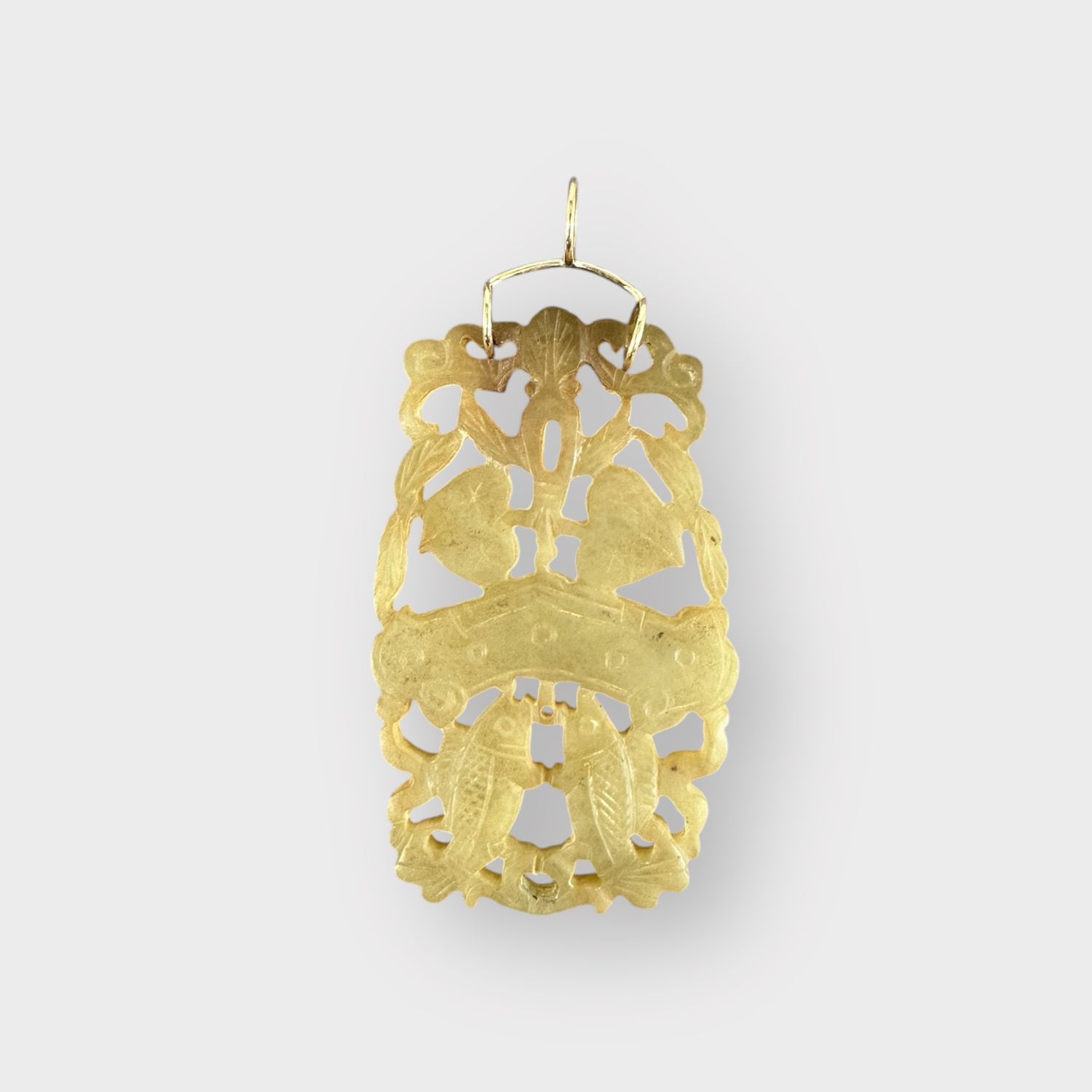 Hand Carved Brown Jade Pendant with 14k Bail