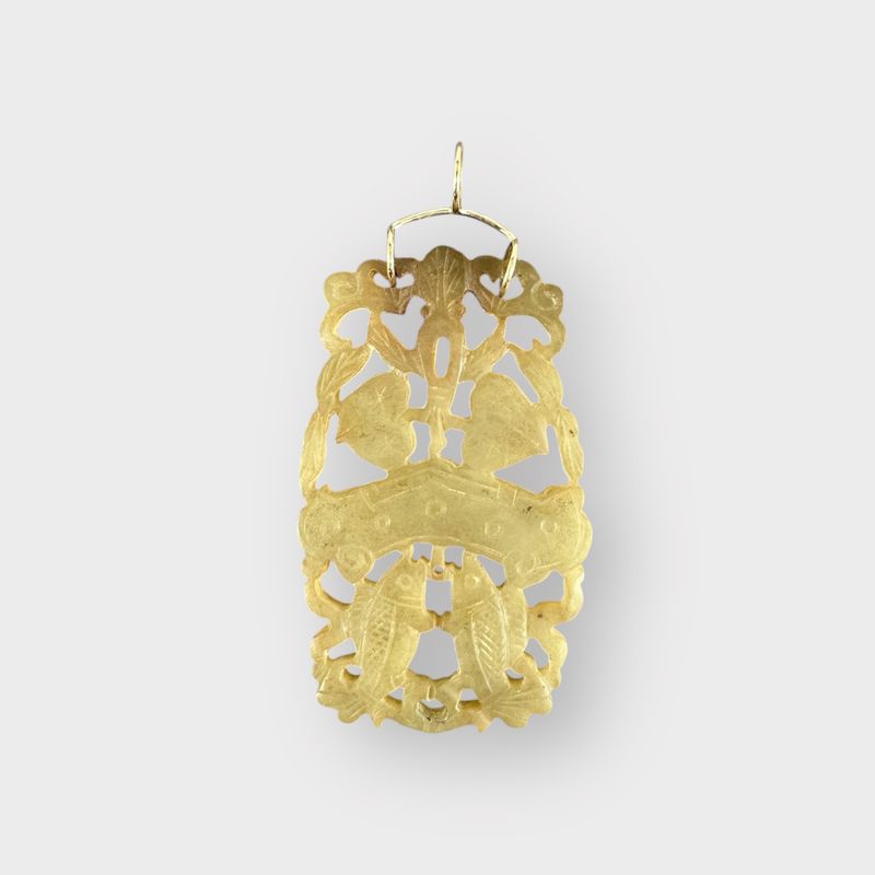 Hand Carved Brown Jade Pendant with 14k Bail