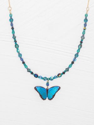 Bella Butterfly Beaded Necklace Blue Radiance