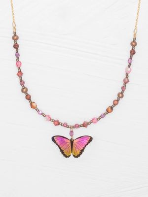 Bella Butterfly Beaded Necklace Living Coral
