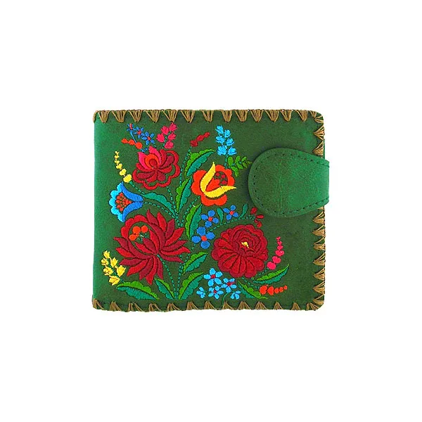 Flowers Medium Embroidered Wallet, Color: Green