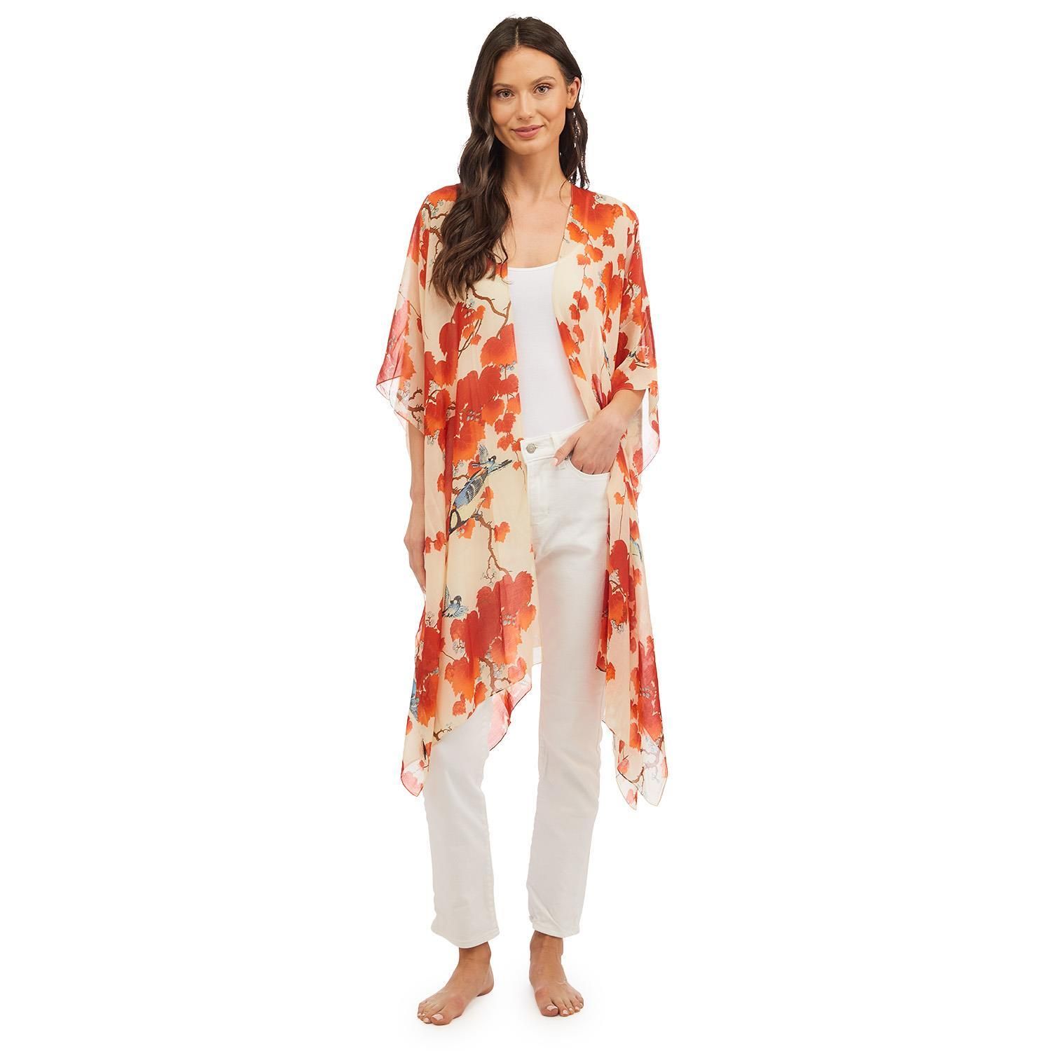 Blossom Branch Print Red Long Kimono