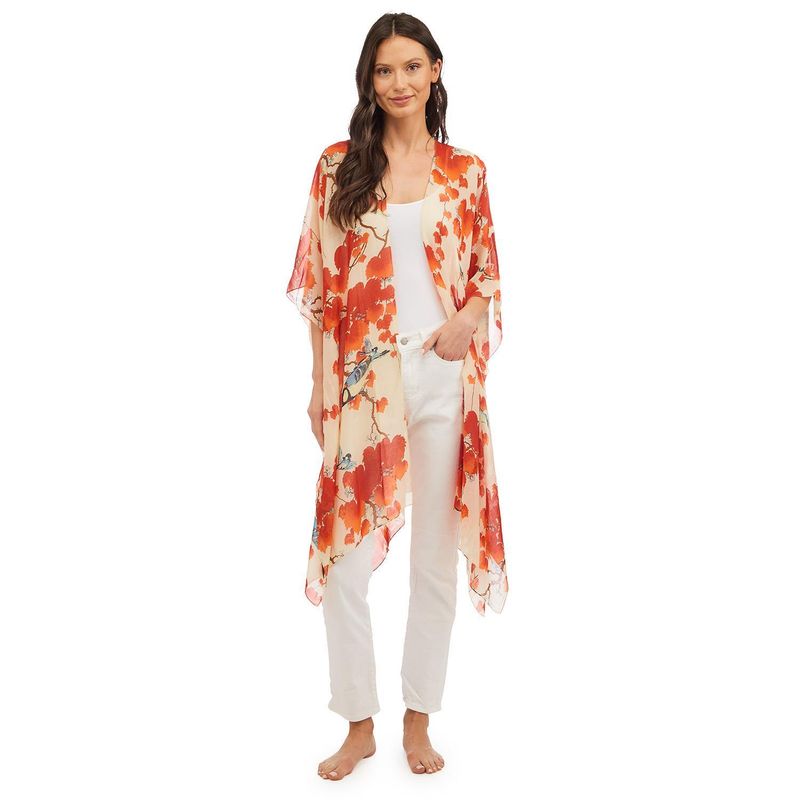 Blossom Branch Print Red Long Kimono