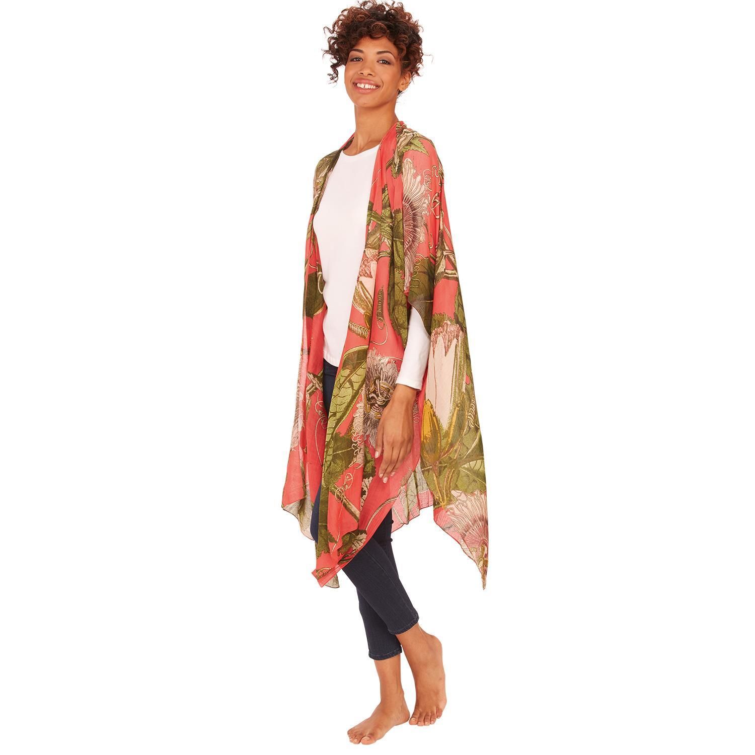 One Hundred Stars Long Kimono Coral Passion Flower