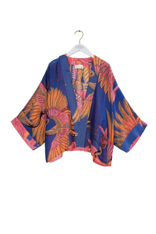 One Hundred Stars Short Kimono Crane Cobalt