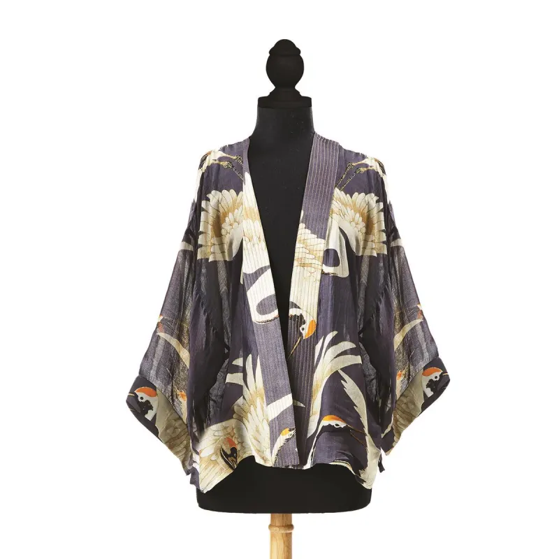 One Hundred Stars Short Kimono Heron Charcoal