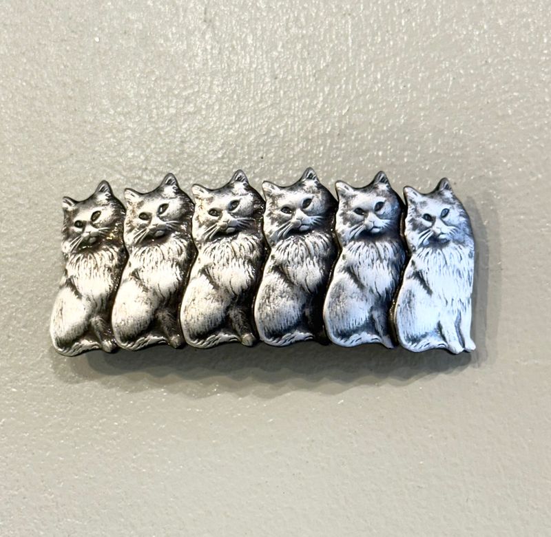 Large Cats Silver Hair Barrette