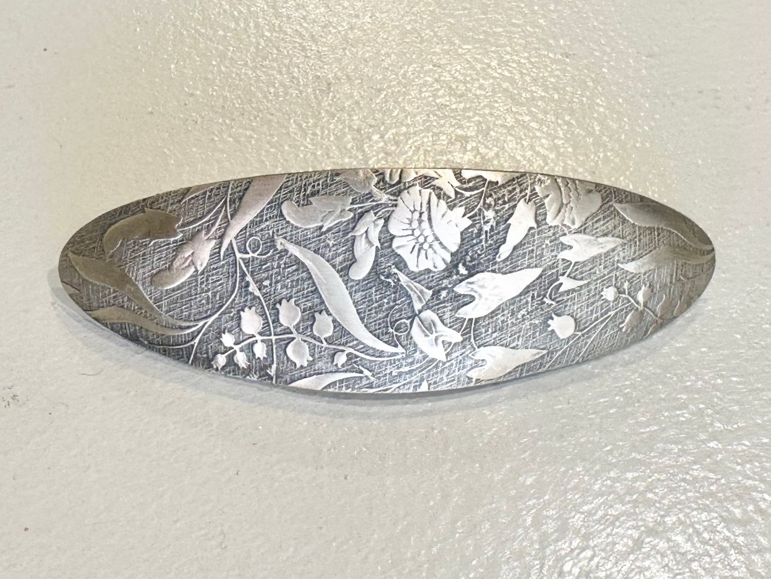 Large Brass Oval Floral Embossed Hair Barrette