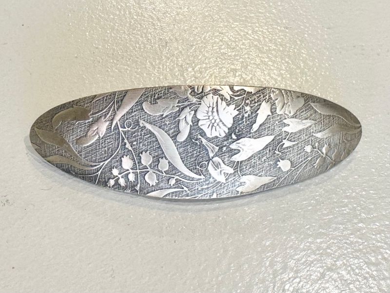Large Brass Oval Floral Embossed Hair Barrette
