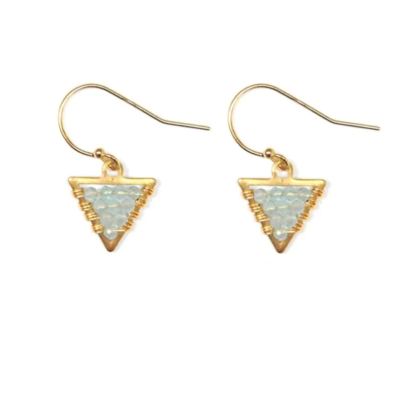 Striking Tiny Beaded Triangle Earrings Apatite