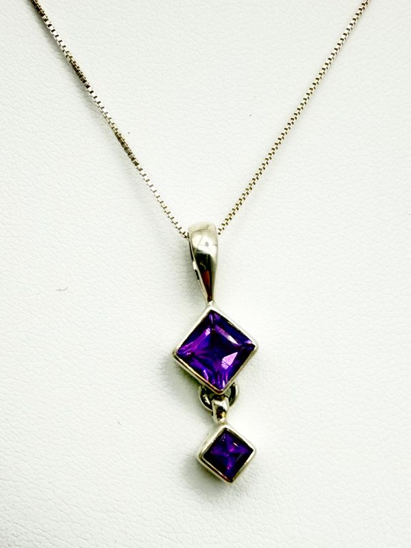 Amethyst Double Square Pendant Necklace