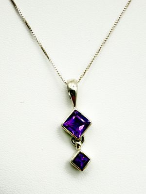 Amethyst Double Square Pendant Necklace
