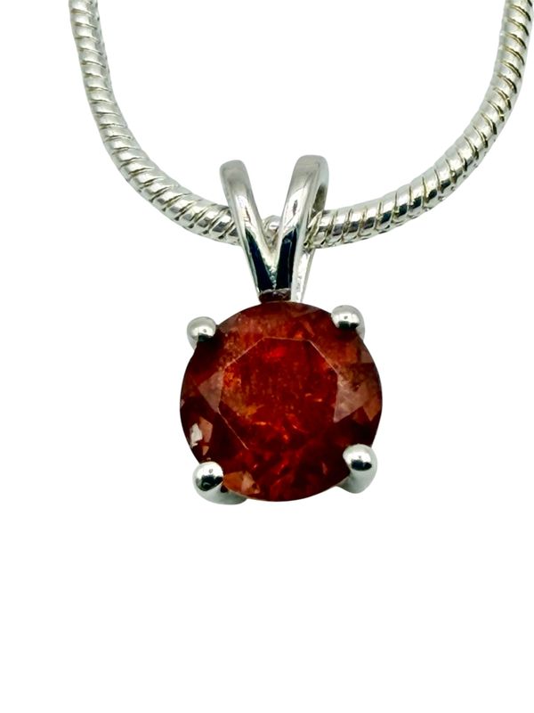 Round 6mm Solitaire Sunstone Pendant Necklace