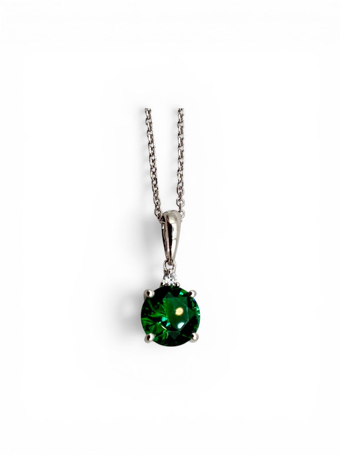 Sterling Silver Emerald Round Pendant Necklace