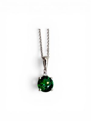 Sterling Silver Emerald Round Pendant Necklace