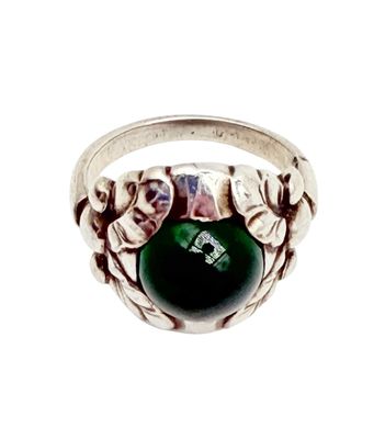 Georg Jensen Sterling Silver Green Chrysoprase Ring Art Nouveau Antique
