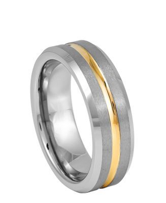 Matte silver colored ring with gold stripe in center