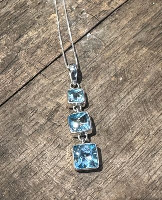 Buff Top Triple Gem Drop Necklace