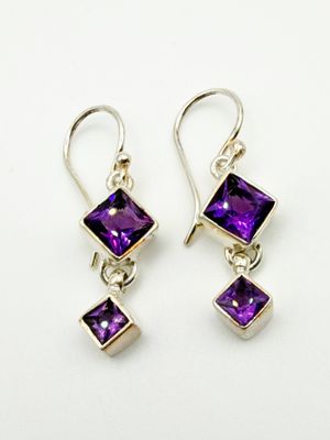Acleoni Double Square Amethyst Silver Earrings