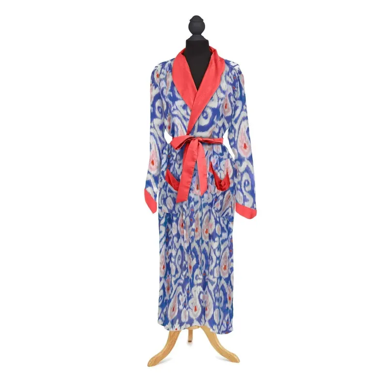 One Hundred Stars Robe Gown Ikat Print Blue