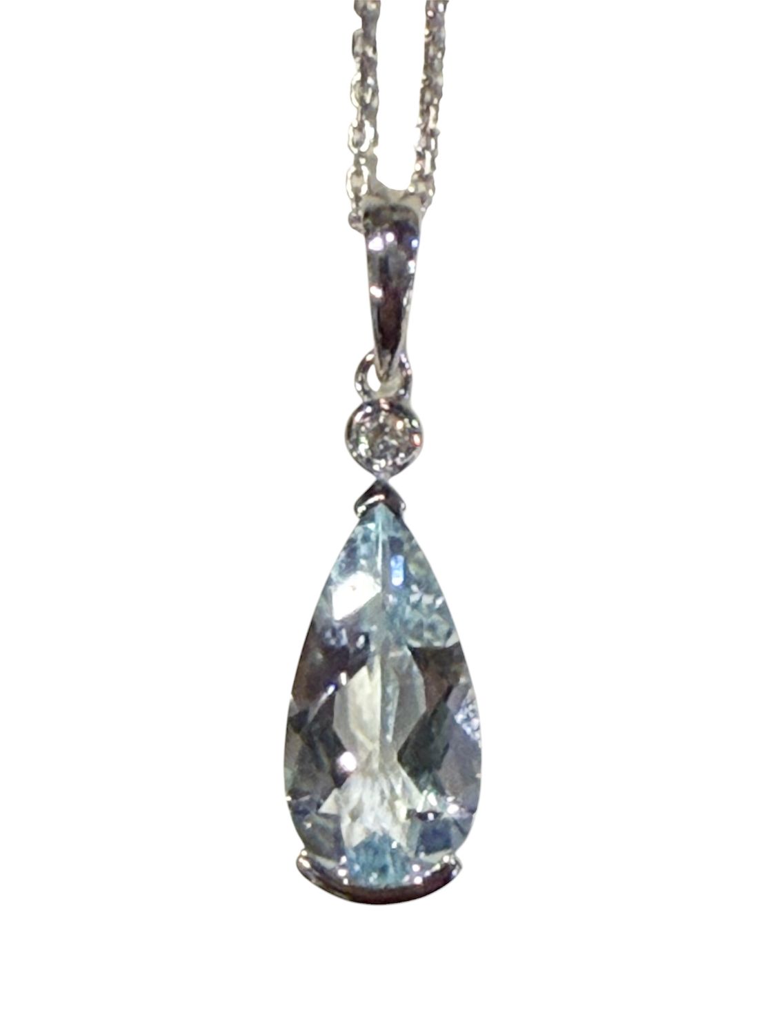 Sterling Silver 2.0-Carat Pear Aquamarine Diamond Pendant