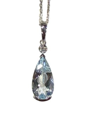 Sterling Silver 2.0-Carat Pear Aquamarine Diamond Pendant