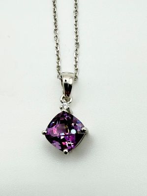 Sterling Silver 6mm Square Alexandrite Pendant Necklace