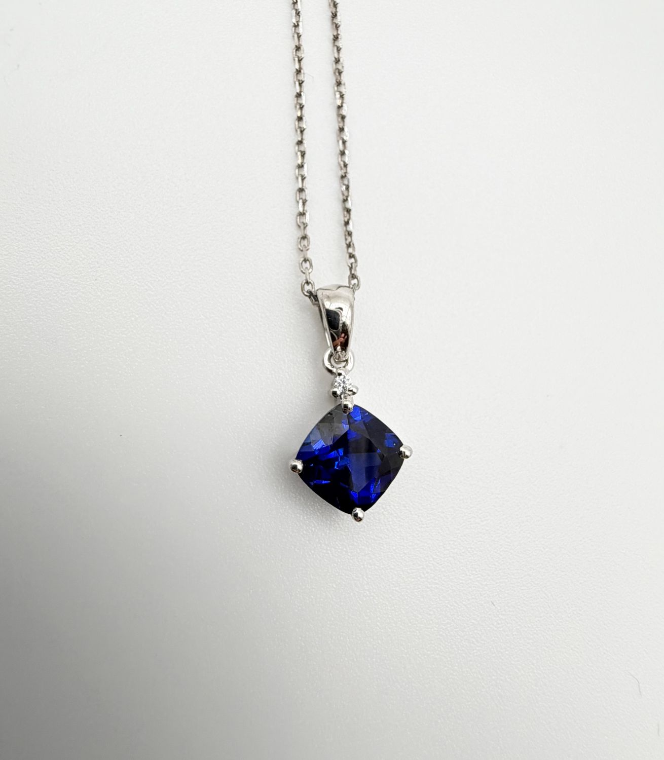 Sterling Silver 6mm Square Sapphire Pendant Necklace