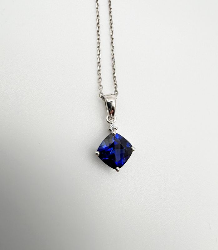 Sterling Silver 6mm Square Sapphire Pendant Necklace
