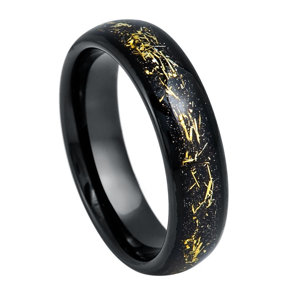 6mm Tungsten Ring Black IP Plate Faux Meteorite