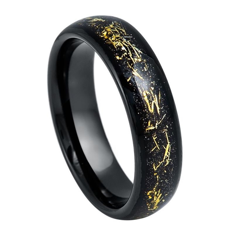 6mm Tungsten Ring Black IP Plate Faux Meteorite 6mm Tungsten Ring Black IP Plate Faux Meteorite