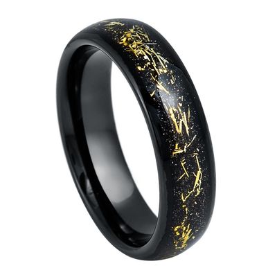 6mm Tungsten Ring Black IP Plate Faux Meteorite