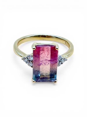 14k 3c Watermelon Tourmaline Diamond Ring