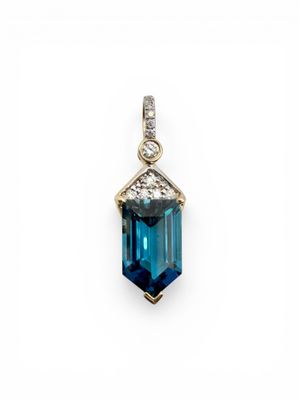 Standout Design 14k Yellow Gold London Blue Topaz Pendant