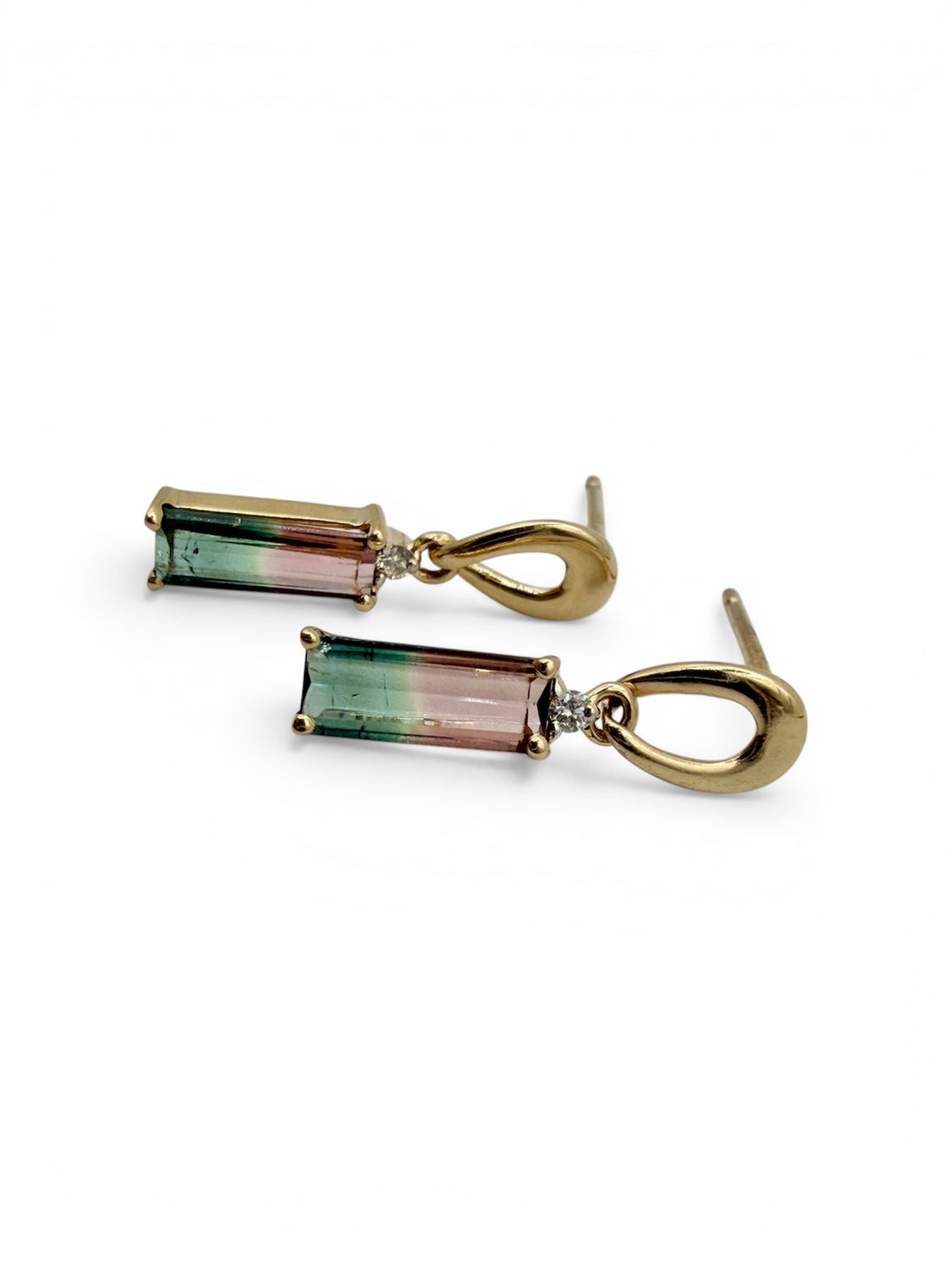14k Watermelon Tourmaline Post Drop Earrings