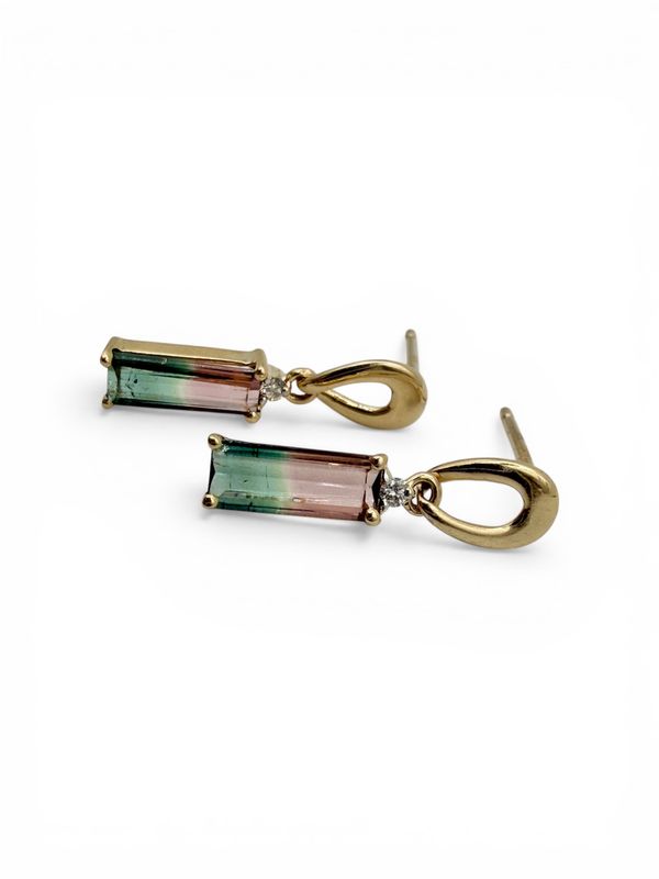 14k Watermelon Tourmaline Post Drop Earrings