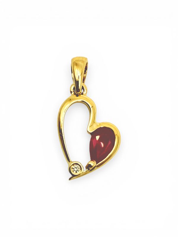 14k Yellow Gold Open Heart Ruby Diamond Pendant
