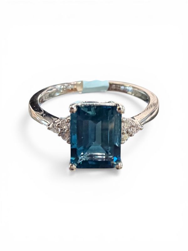 Sterling Silver Asscher Cut London Blue Topaz Diamond Ring