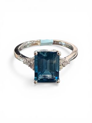 Sterling Silver Asscher Cut London Blue Topaz Diamond Ring