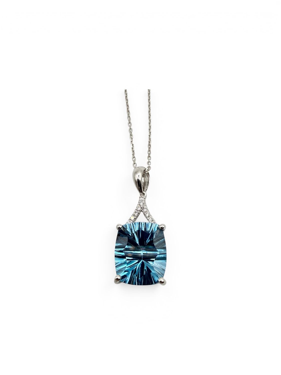 Sterling Silver 5.4-Carat Fancy Cut Blue Topaz Diamond Pendant
