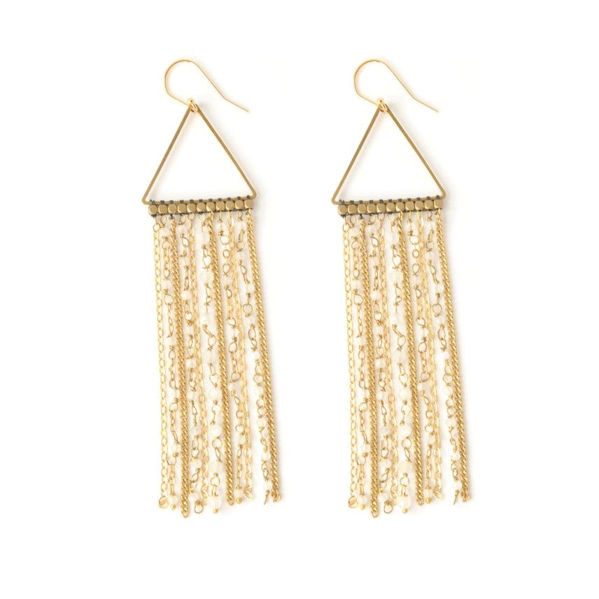 Long Chain Statement Earrings Gold/Moonstones