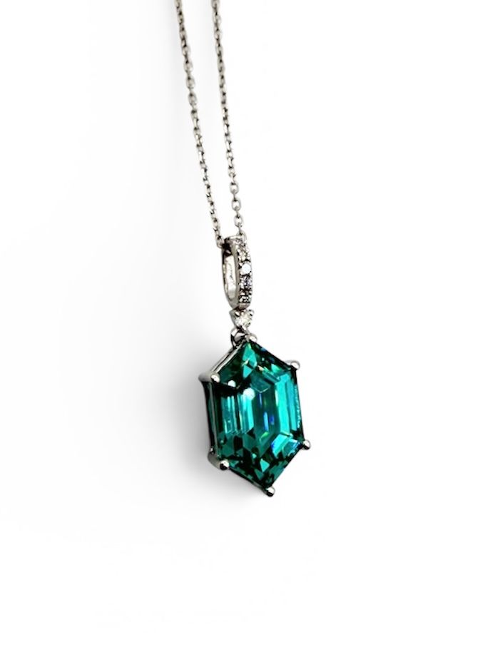 Sterling Silver Fancy Cut 4.5-Carat Paraiba Diamond Pendant Necklace